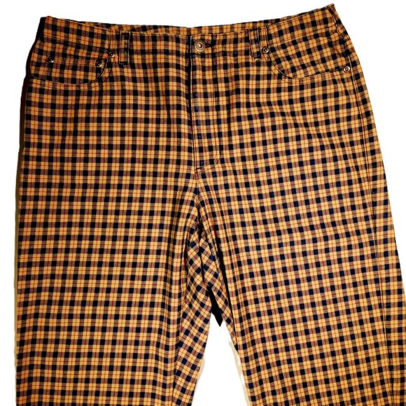 LIZ CLAIBORNE Pants sz 12P Tan/Navy Plaid Coastal Preppy 5 pocket style EUC - Picture 2 of 10